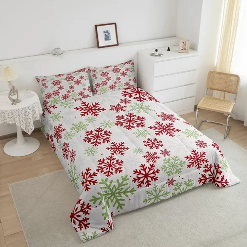 Vista 3 de Erosebridal Juego de edredón de Navidad, tamaño individual, relleno de edredón mágico de invierno con copos de nieve para adultos, niños, mujeres
