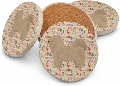 Vista 224 de Abyssinian Sand Terrier Merry Christmas - Posavasos grandes de piedra arenisca (4 unidades)