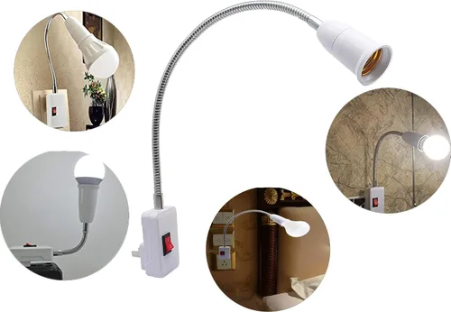 Vista 7 de SinLoon Adaptador de enchufe E27/E26 con interruptor de encendido/apagado, bombilla de lámpara de luz de 360 grados, cable de aluminio flexible