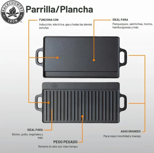 Vista 3 de Parrilla de hierro fundido sazonado reversible grande de 20 x 9 pulgadas
