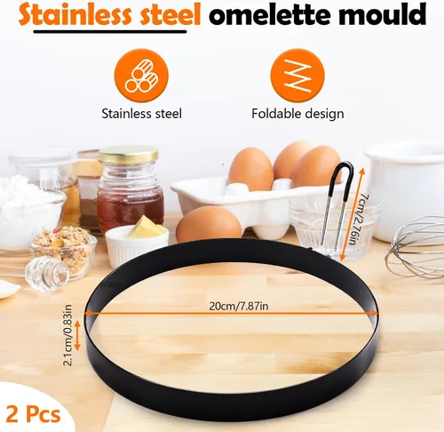 Vista 2 de Huakaile Paquete de 2 anillos de tortilla de 8 pulgadas para plancha, olla grande de acero inoxidable con mango de inmersión de plástico, círculos