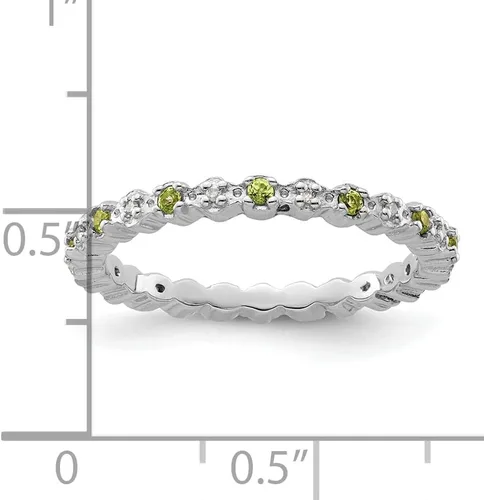 Vista 4 de Anillo apilable de plata de ley maciza con expresiones de peridoto y diamantes, tamaño 8.0, Plata de ley, Peridoto