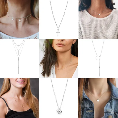Vista 4 de Starain 12 piezas de collar de gargantilla en capas, collar de cadena multicapa de moda, collar de oro simple para mujer