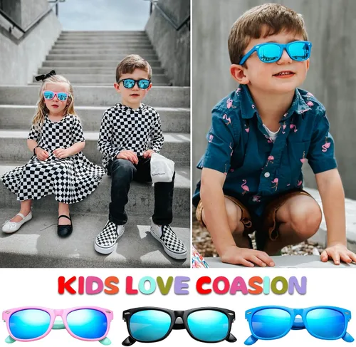 Vista 64 de Lentes de sol polarizados de goma elastómero termoplástico (TPEE) flexible, para niñas y niños de 3 a 9 años