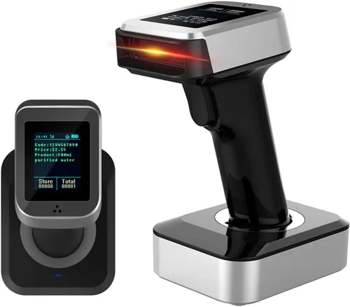 Vista 9 de Symcode Pro 1D 2D QR Escáner de código de barras inalámbrico con pantalla de visualización Indicador de nivel de batería Pantalla de tiempo funciona