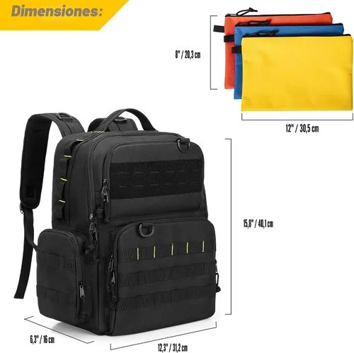 Vista 5 de Mochila de herramientas Rexmica para hombres con 3 bolsas de herramientas, bolsa organizadora de almacenamiento de herramientas resistente