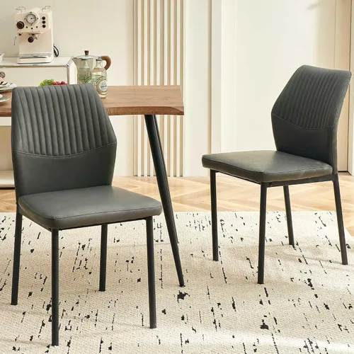 Vista 11 de Juego de 2 sillas de comedor de piel sintética con patas de metal negro, juego de 2 sillas de comedor impermeables para cocina y comedor, montaje