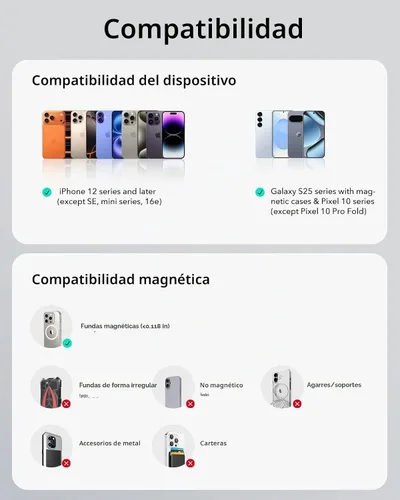 Vista 5 de ESR - Cargador de montaje de coche MagSafe para iPhone 17-12, Samsung S26/S25 15W MagSafe Car Charger, Air Vent/Dashboard Magnetic Wireless Car