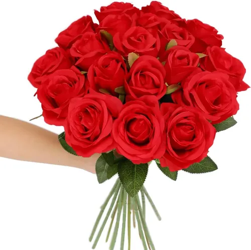 Vista 10 de Tifuly Rosas artificiales – 12 piezas de rosas artificiales realistas de tallo largo, rosas de seda estilo Mashup para ramos de bricolaje, centros