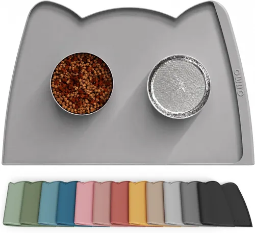 Vista 33 de OHMO - Tapete de silicona para comida para gatos, tapete de alimentación de mascotas para el piso, antideslizante e impermeable, bandeja para agua