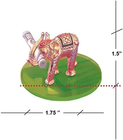 Vista 2 de Figura de elefante dorado para atraer la buena suerte y la riqueza con ojos de cristal de Swarovski rojos y un disco acrílico verde fabricado