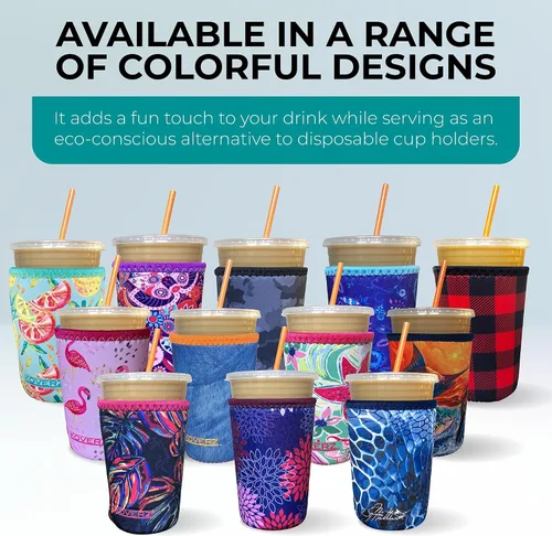 Vista 7 de Funda Koverz para café helado, funda aislante de neopreno para taza, se ajusta a una taza de café de 32 Oz., lavable y reutilizable, accesorios