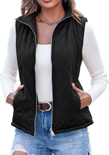 Vista 3 de Valphsio Chaleco acolchado con cuello alto para mujer, reversible, sin mangas, acolchado, ligero, con cremallera y bolsillos
