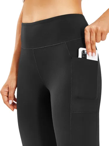 Vista 4 de AFITNE - Pantalones de yoga con corte de bota con bolsillos para mujer, de talle alto, pantalones de yoga para entrenamiento con control de abdomen