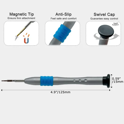 Vista 3 de Destornillador pequeño de cabeza plana de 0.047 in para electrónica, punta de acero magnética S2, destornillador ranurado de precisión -0.047 in