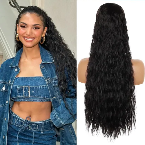 Vista 9 de Extensión de cola de caballo larga y rizada para mujeres/niñas, 26 pulgadas de alto, con cordón, extensiones de cabello con clip, extensiones