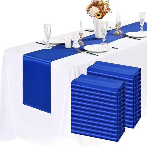 Vista 11 de Paquete de 24 caminos de mesa de satén negro de 12 x 72 pulgadas de largo, seda brillante, tela suave, dorada, para fiesta, boda, recepción