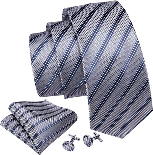 Vista 248 de Barry.Wang Juego de corbatas para hombre, corbata de seda a rayas, tejido a cuadros, gemelos formales, negocios, boda