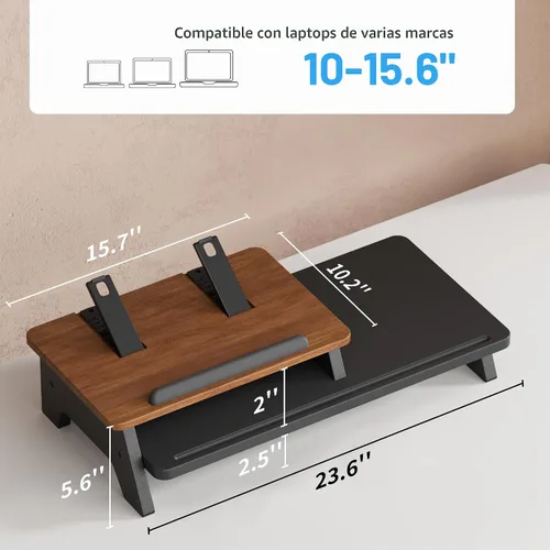 Vista 6 de AFOOYO - Soporte ajustable para portátil de 2 niveles, elevador con ventilación y refrigeración, organizador ergonómico para escritorio