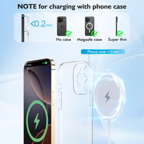 Vista 5 de Cargador magnético para iPhone 17 [certificado Apple MFi], almohadilla de carga inalámbrica USB C de 1.8 metros para iPhone 17 y bloque de carga