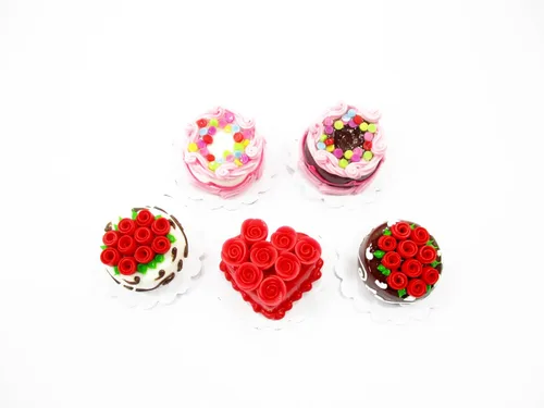Vista 2 de Casa de muñecas Miniaturas Alimentos Mixtos 5 Rose Flower Cake 0.787 in Supply Cakes 13382 Mixed rose flower cakes clay food, mini 5 pieces 20mm