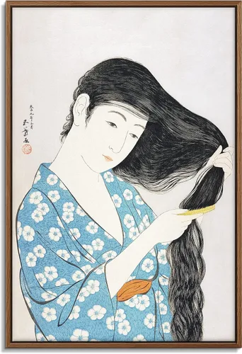 Vista 41 de Utagawa Kuniyoshi - Lienzo con marco flotante para pared, pintura japonesa Ukiyo-e, un pájaro gigante y una langosta - 16 x 24 pulgadas