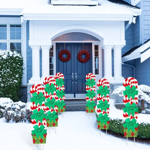 Vista 7 de Skylety 2 juegos de decoraciones navideñas de bastón de caramelo de menta al aire libre con estaca de 112 cm para césped, jardín, poste con luces