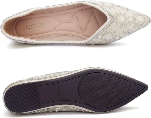 Vista 5 de Flats Shoes Women Rhinestone Fashion Wedding Shoes Rhinestone Pearl Diamond Pointed Head Ballet Flats