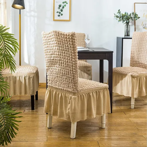 Vista 5 de Qubjus Juego de 2 fundas elásticas para sillas de comedor con falda, extraíbles y lavables, para sillas de cocina, juego de fundas protectoras