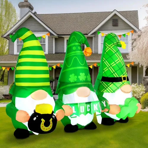 Vista 3 de Sosation Decoraciones inflables para el día de San Patricio de 6 pies con luces LED, gnomos, duende, trébol, para patio, porche, fiesta
