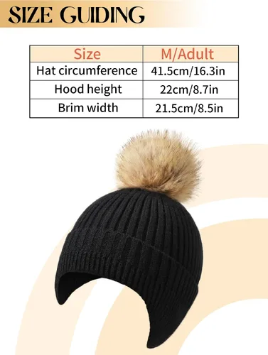 Vista 5 de Gorros de invierno para mujer Gorros de invierno para mujer con pompón de piel sintética, gorro de punto cálido, gorro grueso