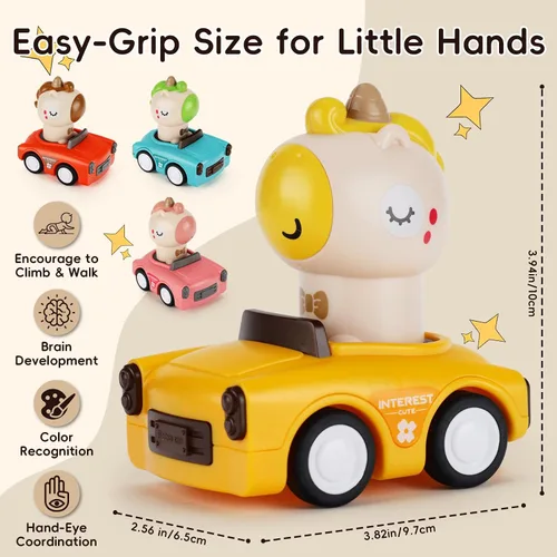 Vista 2 de Juguete de coche Press and Go para niños pequeños de 1 a 3 años, auto de empuje de animales alimentado por fricción, no necesita pilas, sin BPA