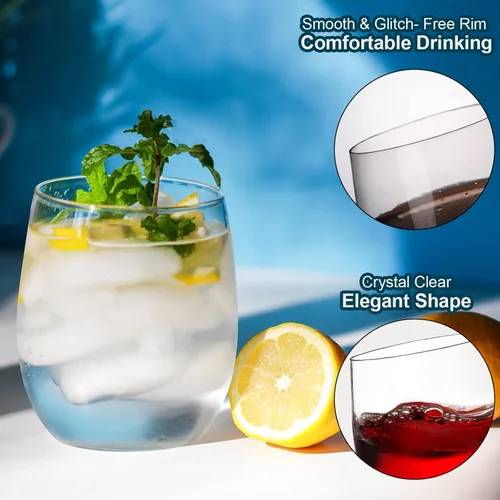 Vista 5 de Tebery Paquete de 32 Copas de Vino de Plástico Irrompible Sin Tallo, 12 Oz Vasos Transparentes Resistentes para Beber Copas de Vino, Desechables