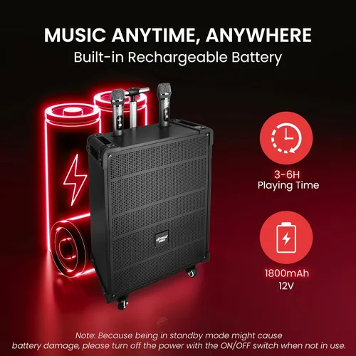 Vista 5 de PWMA899A - Sistema de altavoz Bluetooth inalámbrico portátil de 8 pulgadas, batería recargable incorporada, micrófono inalámbrico, USB/Micro SD/FM