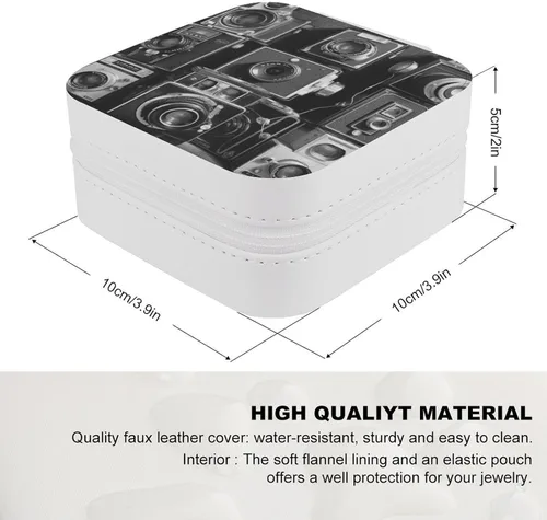 Vista 2 de Retro Cool Camera Collection Jewelry Box for Women PU Leather Jewelry Organizer Storage Case with Zipper Mini Travel Jewelry Case Portable Jewelry