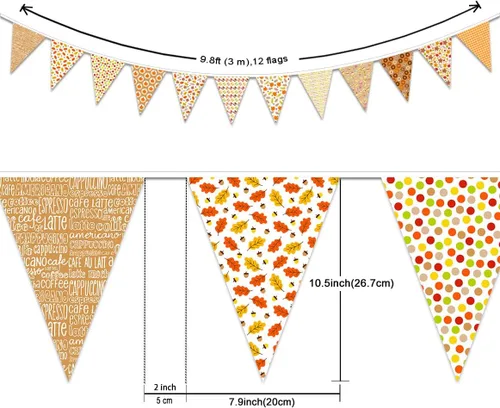 Vista 3 de Decoraciones de fiesta de Hello Fall Banderín triangular de tela para decoración de otoño, boda, fiesta de cumpleaños, día de Acción de Gracias