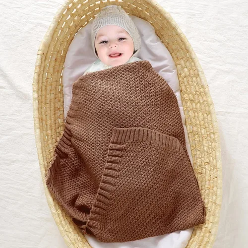 Vista 2 de Manta de bebé tejida para niños y niñas, color beige, 40 x 30 pulgadas