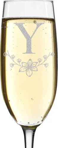 Vista 27 de shop4ever Monograma de letra floral de flauta de champán grabado con láser, 8 oz (L)