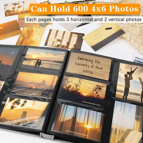 Vista 4 de Álbum de fotos de 4 x 6 pulgadas, 600 fotos, cubierta de tela de lino, de gran capacidad, libros, álbumes de boda, escuela, aniversario familiar