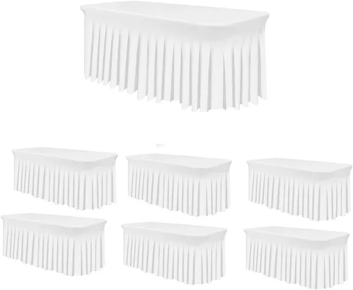 Vista 26 de TC27 - Mantel rectangular ajustable de elastano de 4 pies con falda plisada, sin arrugas, mantel rectangular para fiestas, bodas, banquetes
