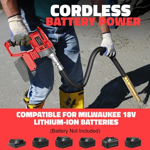 Vista 4 de LIVOWALNY Herramienta vibradora de hormigón de mano compatible con batería Milwaukee de 18 V (sin batería), vibrador eléctrico inalámbrico