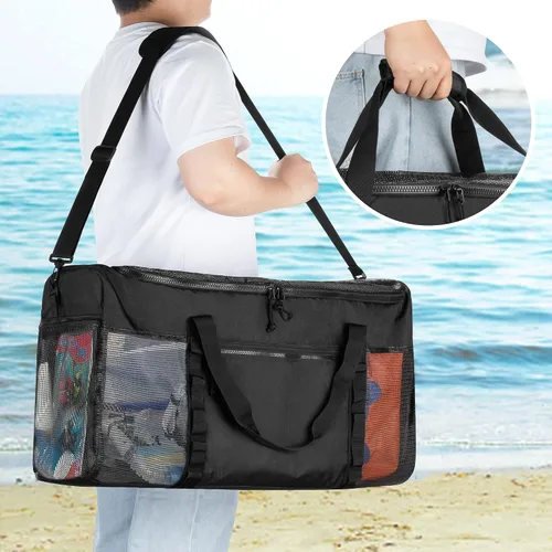 Vista 5 de Fasrom Bolsa de lona XL de malla para equipo de buceo, bolsa deportiva de gran tamaño para esnórquel, natación, artículos de playa y gimnasio