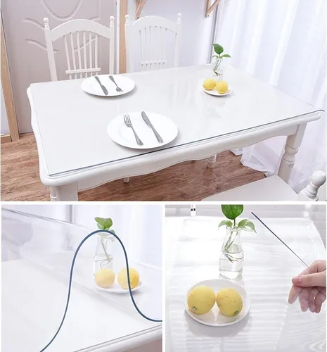 Vista 5 de Protector de mantel de plástico transparente impermeable, de vinilo transparente, fácil de limpiar, almohadilla protectora de escritorio de madera