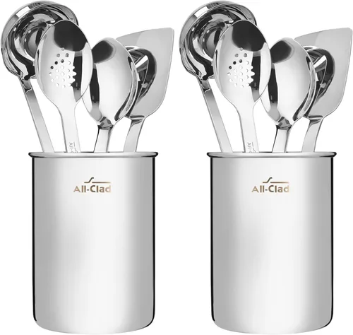 Vista 8 de All-Clad Juego de utensilios de cocina especializados de acero inoxidable, herramientas de cocina para voltear, plateado (paquete de 4)