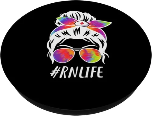 Vista 2 de RN Registered Nurse Squad Tie Dye Moño desordenado PopSockets PopGrip intercambiables