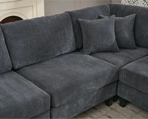 Vista 6 de Anwick Sofá modular en forma de L de 117 pulgadas, moderno sofá modular de pana con otomana movible de 5 asientos, sofás seccionales convertibles