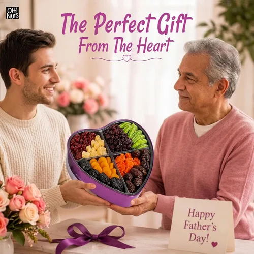 Vista 3 de Oh! Nuts Cesta de regalo de frutas secas en forma de corazón, 8 variedades tropicales gourmet, albaricoques, dátiles, ciruelas pasas, arándanos