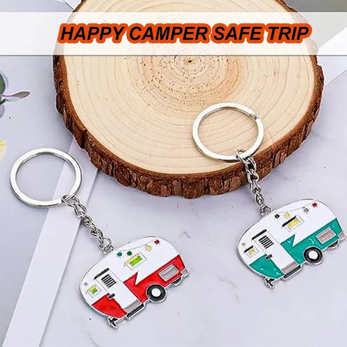Vista 2 de TrustBlai Paquete de 2 llaveros para cámper, diseño de feliz casa rodante, regalo para parejas, regalos de campamento para hombres y mujeres