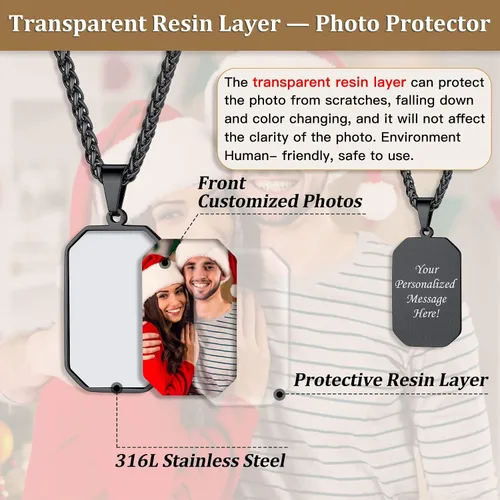 Vista 5 de Bestyle Collares de fotos personalizados (mejorados, más vívidos y claros) para hombres y mujeres, etiqueta de corazónmilitarcolgante de etiqueta