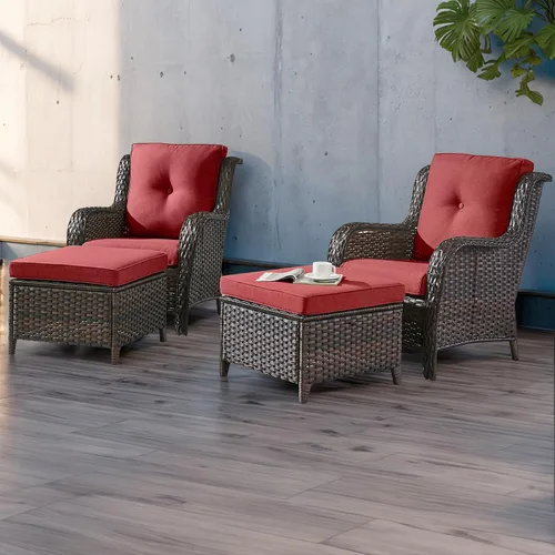 Vista 28 de HUMMUH Juego de 2 sillas de mimbre para patio, sillas de comedor de ratán de polietileno para exteriores, con cojines de asiento de 4 pulgadas